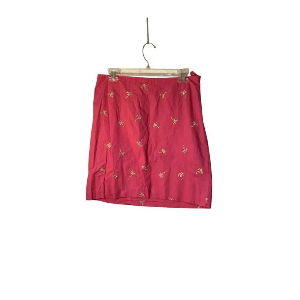 Talbots women’s pink embroidered palm tree fully lined A-line skirt coastal 8P